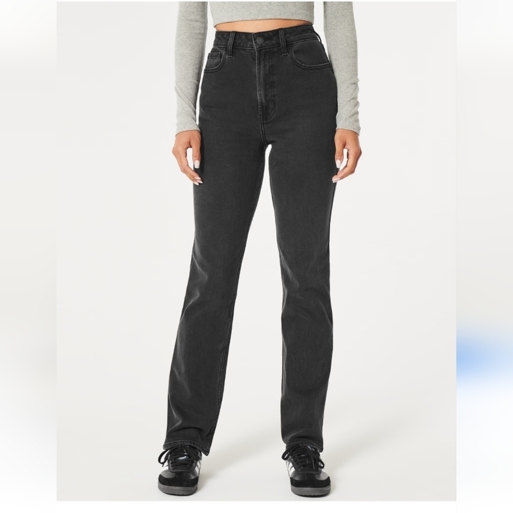 Hollister High Rise Straight Leg Jeans Black Wash Denim Comfort Size?‎